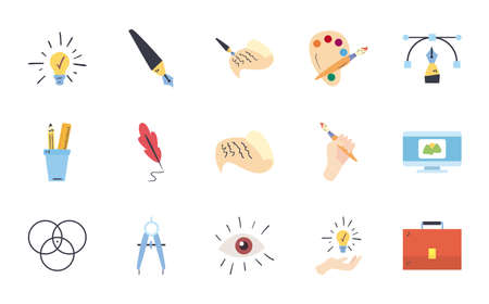 line and fill style icon set design, Art design and creativity theme Vector illustrationのイラスト素材