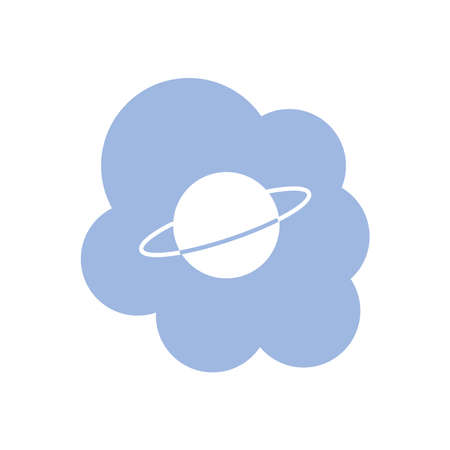 slang bubble concept, purple cloud with saturn planet icon over white background, line fill style, vector illustrationのイラスト素材