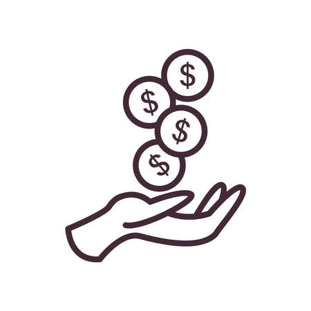 dollar coins over hand line style icon of money financial banking commerce and market theme Vector illustrationのイラスト素材