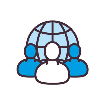 Avatars with global sphere line and fill style icon design of Person profile social communication and human theme Vector illustrationのイラスト素材