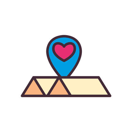 house roofs with heart gps mark line and fill style icon design of Charity donation and volunteer theme Vector illustrationのイラスト素材