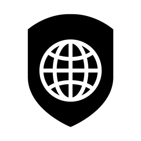 cyber security concept, shield with global sphere icon over white background, silhouette style, vector illustrationのイラスト素材