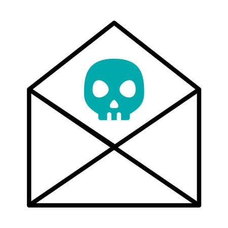 cyber security concept, envelope with skull icon over white background, half line half color style, vector illustrationのイラスト素材