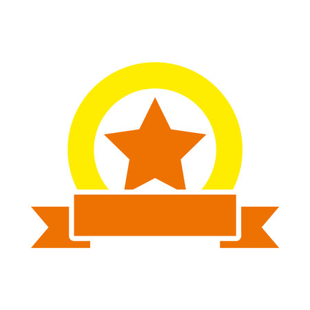 decorative badge with star and ribbon icon over white background, flat style, vector illustrationのイラスト素材