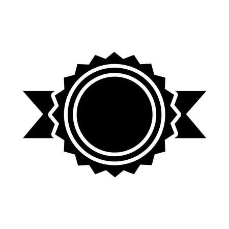 round badge and ribbon over white background, silhouette style, vector illustrationのイラスト素材