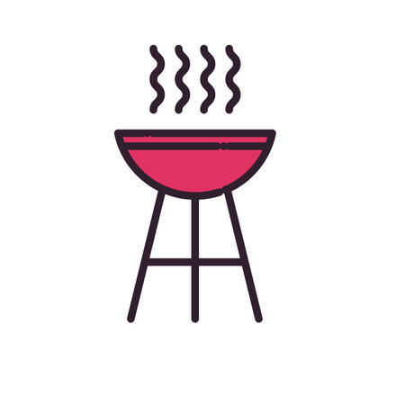 Bbq grill line and fill style icon design, Menu steak house food meal restaurant barbecue fresh dinner and grilled theme Vector illustrationのイラスト素材