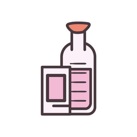 shot and bottle line and fill style icon design, Alcohol drink bar and beverage theme Vector illustrationのイラスト素材