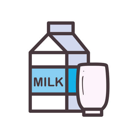 milk box and glass line and fill style icon design, dairy breakfast and food theme Vector illustrationのイラスト素材