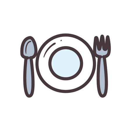 plate with spoon and fork line and fill style icon design, Cook kitchen eat and food theme Vector illustrationのイラスト素材