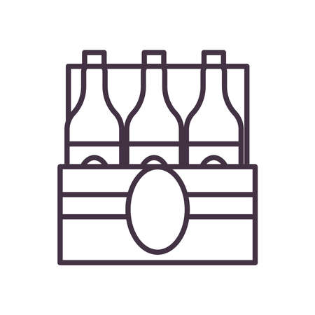 Beer bottles inside box line style icon design, Pub alcohol bar brewery drink ale and lager theme Vector illustrationのイラスト素材