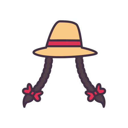 oktoberfest hat with hair braids line and fill style icon design, Germany festival and celebration theme Vector illustrationのイラスト素材