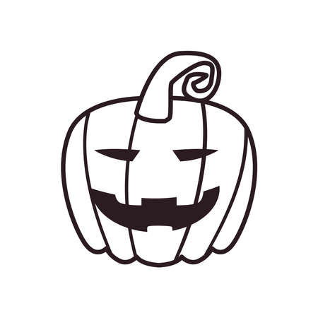 happy pumpkin cartoon free form line style icon design, Halloween holiday and scary theme Vector illustrationのイラスト素材