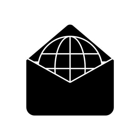 global sphere in envelope over white background, silhouette style, vector illustrationのイラスト素材