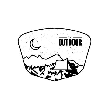 travel emblems with outdoor with camping tents design over white background, silhouette style, vector illustrationのイラスト素材