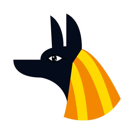 egyptian anubis god icon over white background, flat style, vector illustrationのイラスト素材