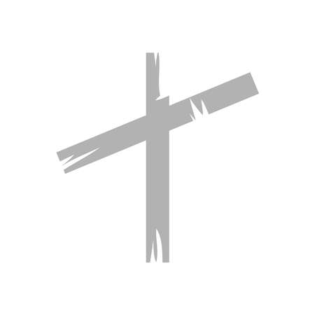 wooden cross icon over white background, flat style, vector illustrationのイラスト素材