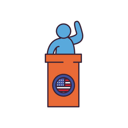 Usa president avatar man on podium line and fill style icon design, United states america independence nation us country and national theme Vector illustrationのイラスト素材