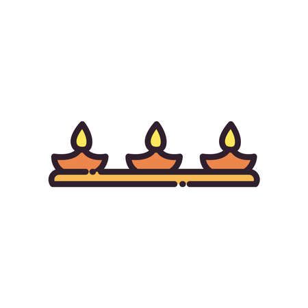 diwali lamp with three candles line and fill style icon design, Indian culture and hinduism theme Vector illustrationのイラスト素材