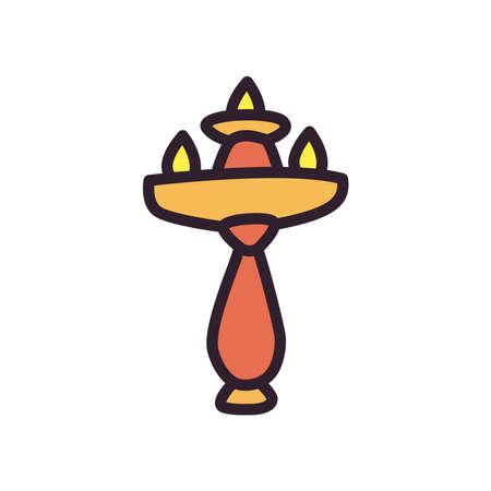 diwali lamp with three candles line and fill style icon design, Indian culture and hinduism theme Vector illustrationのイラスト素材