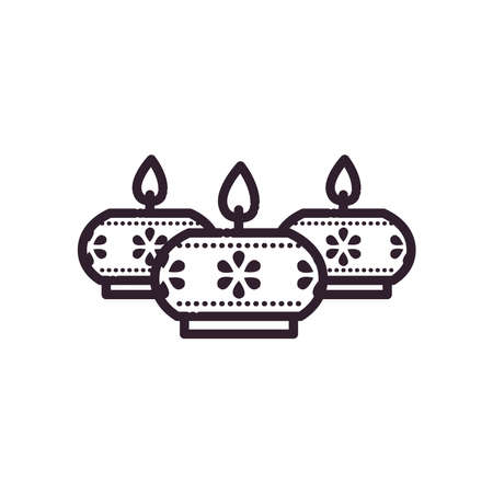 diwali three candles with flowers line style icon design, Indian culture and hinduism theme Vector illustrationのイラスト素材