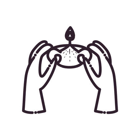 hands holding diwali candle line style icon design, Indian culture and hinduism theme Vector illustrationのイラスト素材