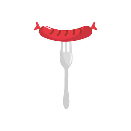 fork with sausage icon over white background, flat style, vector illustrationのイラスト素材