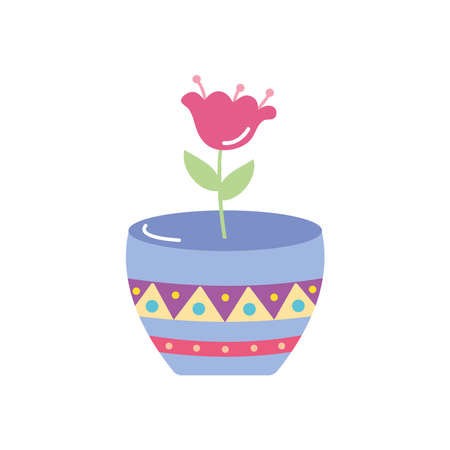 beatiful flower in a pot with mexican design over white background, flat style, vector illustrationのイラスト素材