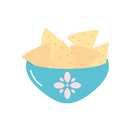 bowl of nachos icon over white background, flat style, vector illustrationのイラスト素材