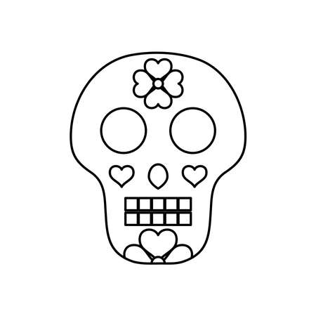sugar skull with floral design over white background, line style, vector illustrationのイラスト素材