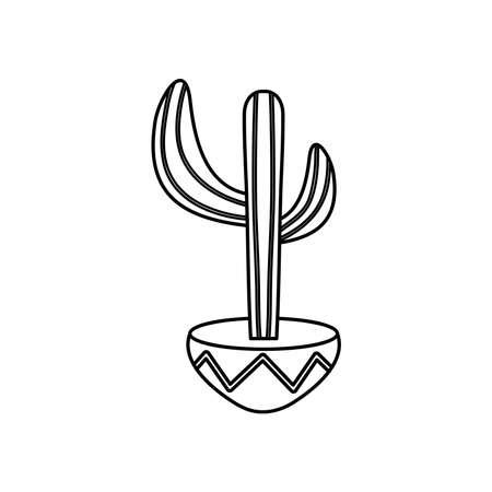 mexican culture concept, cactus in a pot icon over white background, line style, vector illustrationのイラスト素材