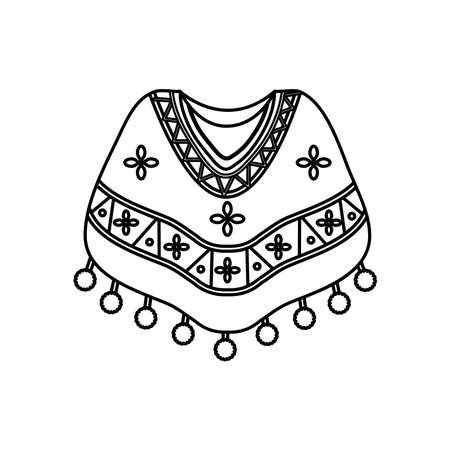 mexican culture concept, mexican poncho icon over white background, line style, vector illustrationのイラスト素材