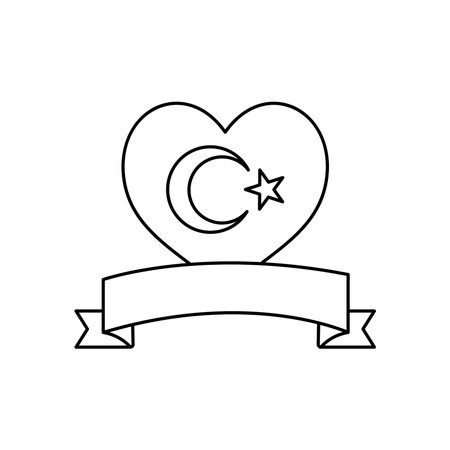 decorative ribbon and heart with turkey flag design over white background, line style, vector illustrationのイラスト素材