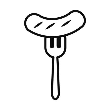 fork with sausage icon over white background, line style, vector illustrationのイラスト素材