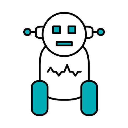robotics concept, cartoon robot icon over white background, half line half color style, vector illustrationのイラスト素材