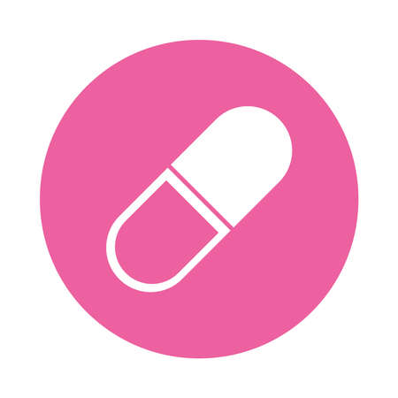 medication capsule icon over white background, block style, vector illustrationのイラスト素材