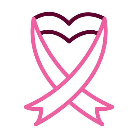 heart shaped breast cancer ribbon over white background, half line half color style, vector illustrationのイラスト素材