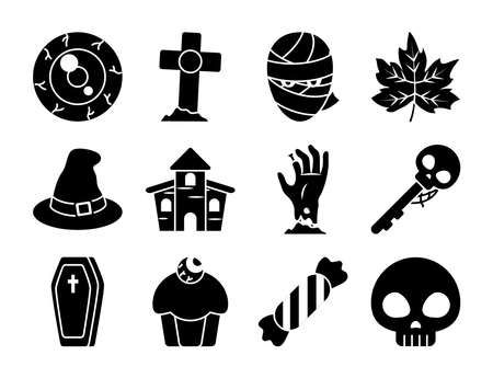 mummy and halloween icon set over white background, silhouette style, vector illustrationのイラスト素材