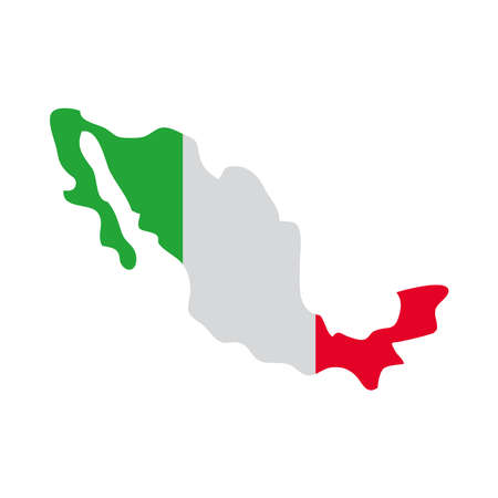 mexico map with mexican flag design over white background, flat style, vector illustrationのイラスト素材