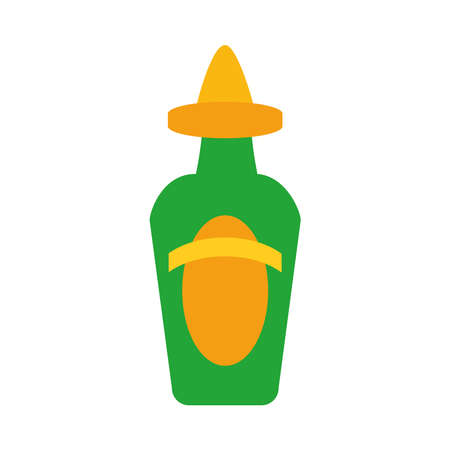 mexican tequila bottle icon over white background, flat style, vector illustrationのイラスト素材
