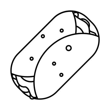 mexican wrap icon over white background, line style, vector illustrationのイラスト素材