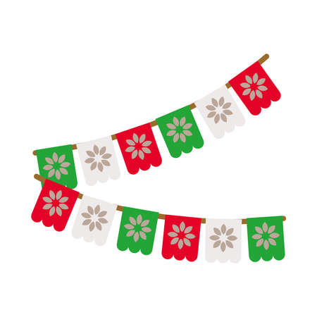pennants with mexican design over white background, flat style, vector illustrationのイラスト素材