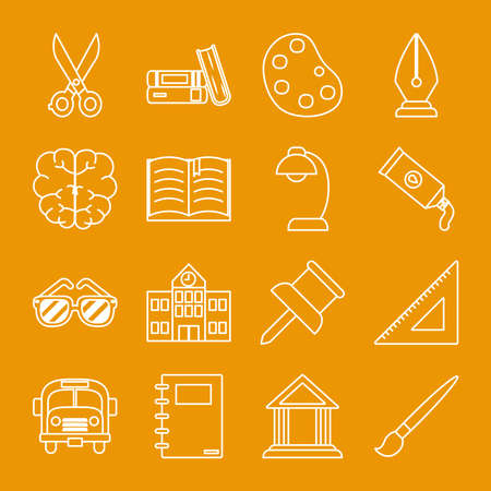paint palette and school icon set over orange background, line style, vector illustrationのイラスト素材
