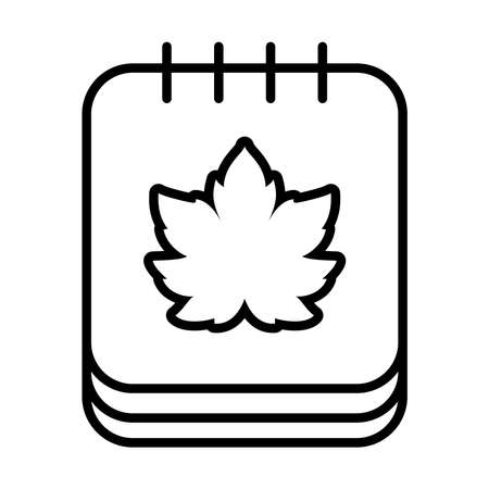 calendar with autumn leaf icon over white background, line style, vector illustrationのイラスト素材