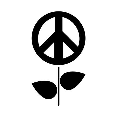 flower with peace symbol icon over white background, silhouette style, vector illustrationのイラスト素材
