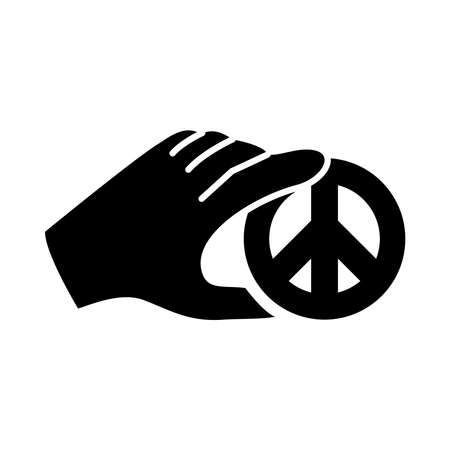 hand with peace symbol icon over white background, silhouette style, vector illustrationのイラスト素材