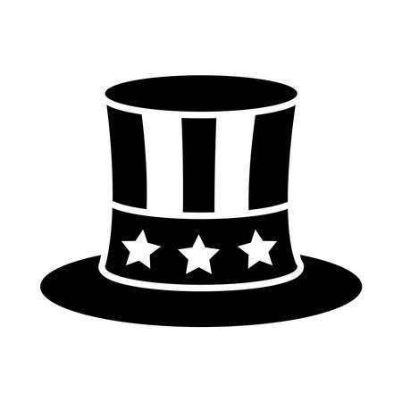 top hat with usa flag design over white background, silhouette style, vector illustrationのイラスト素材