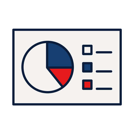 graphic pie chart report over white background, line and fill style, vector illustrationのイラスト素材