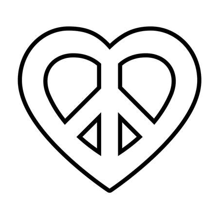 peace symbol in heart shape over white background, line style, vector illustrationのイラスト素材