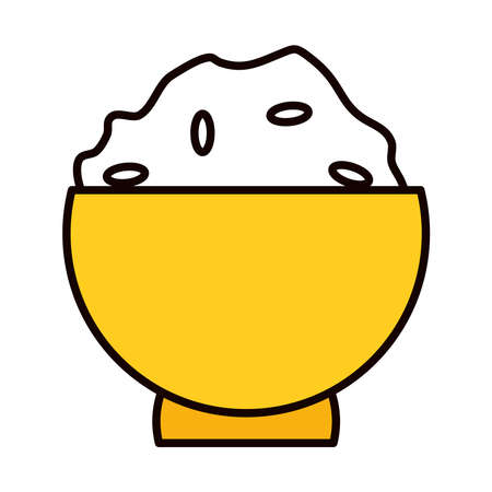 rice bowl icon over white background, line and fill style, vector illustrationのイラスト素材