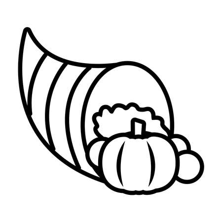 autumn cornucopia icon over white background, line style, vector illustrationのイラスト素材